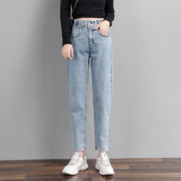 

women's jeans vintage high waist woman summer autumn plus size mom for women washed cotton harem femme denim pants, Blue