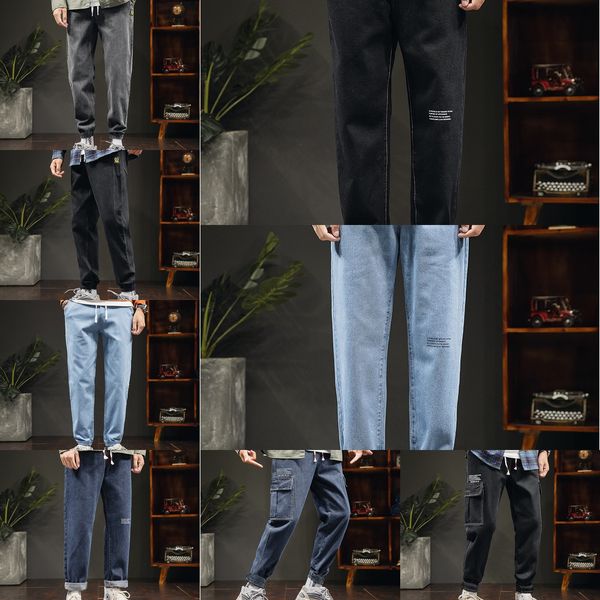 

spring autumn jeans men's loose korean style trendy ankle-length pants jeansjeans and jeansnine-point harem pants ankle-tied casual too, Blue