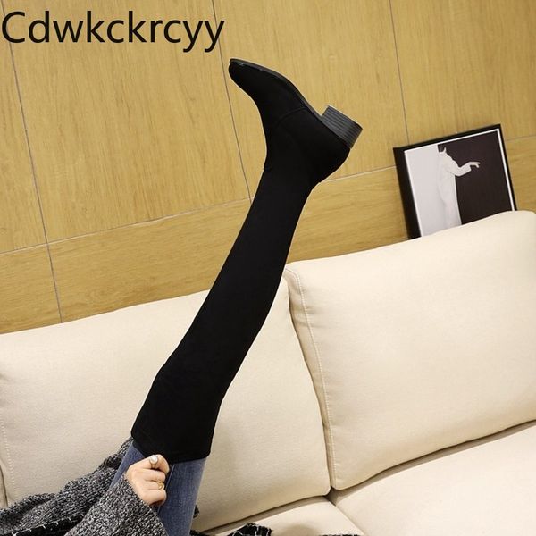 

winter the new fashion elasticity over the knee boots black gray brown round head casual high heels women boots size 34-41