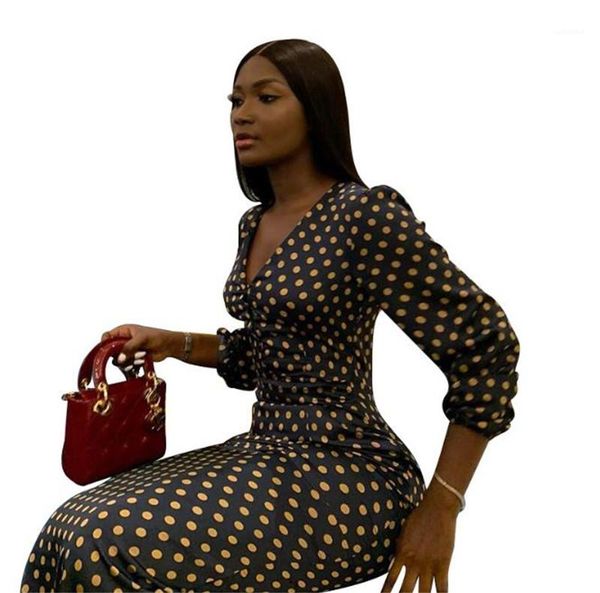 

dresses v neck long sleeve slim fashion vintage dresses autumn women clothes polka dot women, Black;gray