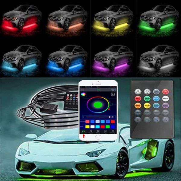 

a4pcs car underglow light flexible strip led remote /app control car led neon light rgb decorative atmosphere lamp
