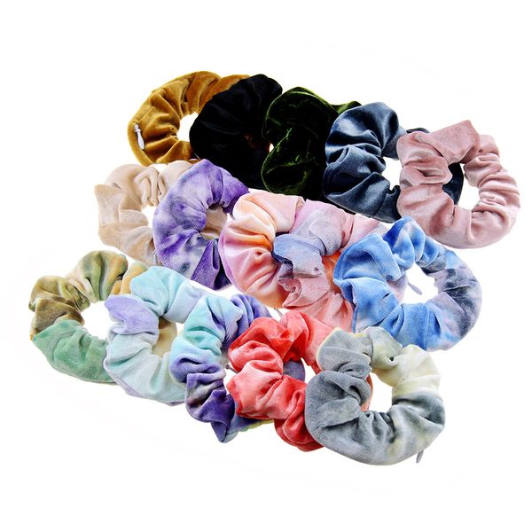

tie dye zipper scrunchies pleuche scrunchy flannel zipper hair ties ropes elastic velvet hair band girls women ponytail holder pocket d91506, Slivery;white