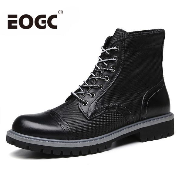 

fashion black men boots genuine leather ankle boots men autumn work shoes motorcycle for botas plus size 38-47