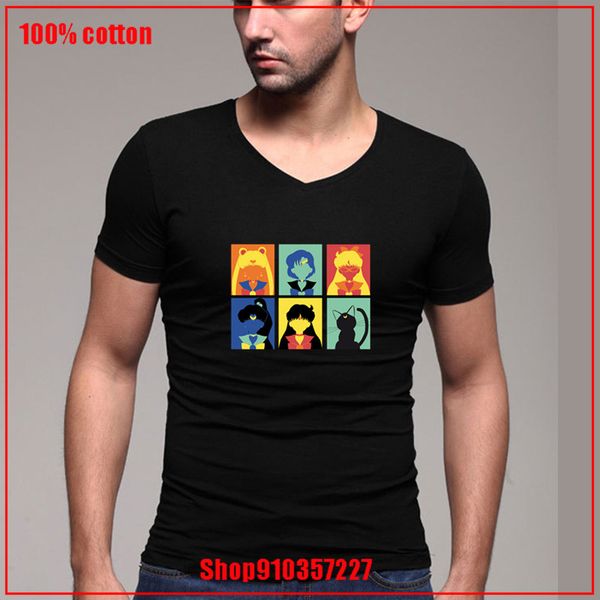 

sailor moon popular art v-neck t shirts for men big size comfortable all cotton tees summer anti-wrinkle cotton pop homme