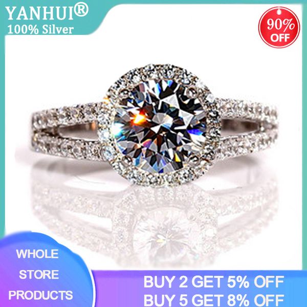 

95% off luxury female 2ct zirconia diamond solitaire ring with s925 logo original silver wedding ring promise engagement rings, Golden;silver