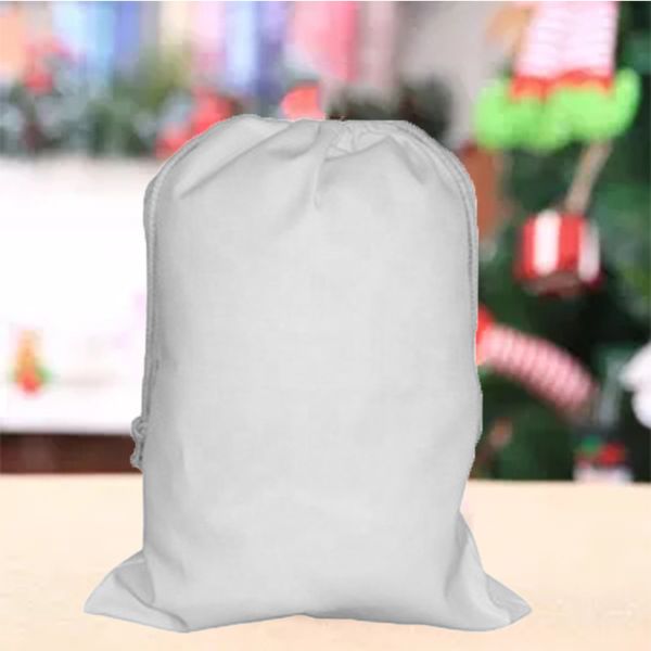 

20pcs/lot fashionable white sublimation santa sacks diy blanks large capacity candy drawstring bag christmas eve ornament gift