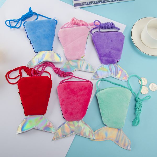 

mermaid tail coin purse mermaid sequins crossbody wallet bags kids cartoon fashion beach glitter coin mini bag party christmas gifts e9804, White