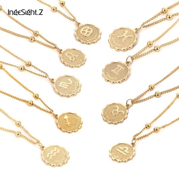 

ingesight.z vintage personalized twelve constellations carved coin necklace statement copper leo pendant necklace women jewelry, Silver