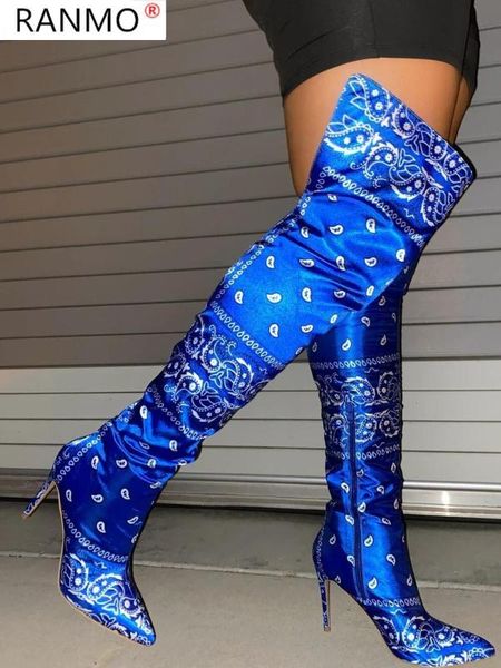 

boots women 2020 autumn winter new super high heel print over the knee boots stiletto fashion motorcycle plus size 35-43, Black