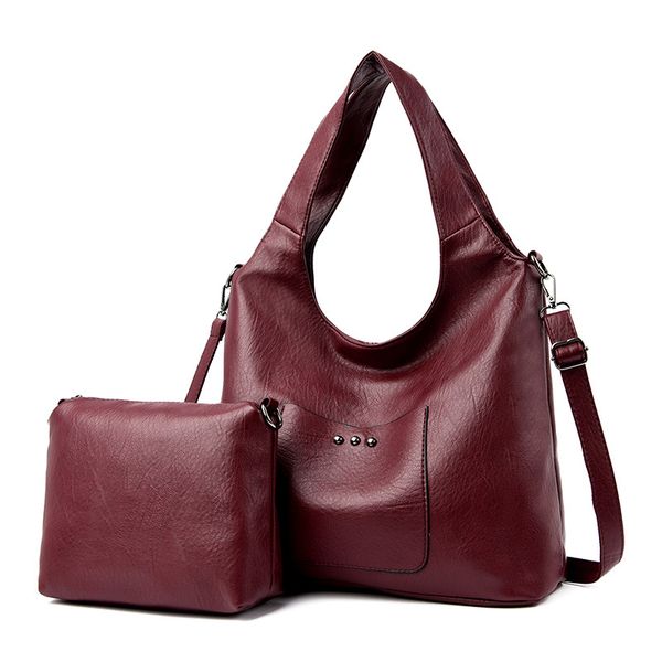 

2 pc/set women leather handbags purses and handbags luxury female soft leather shoulder bag ladies big tote bags