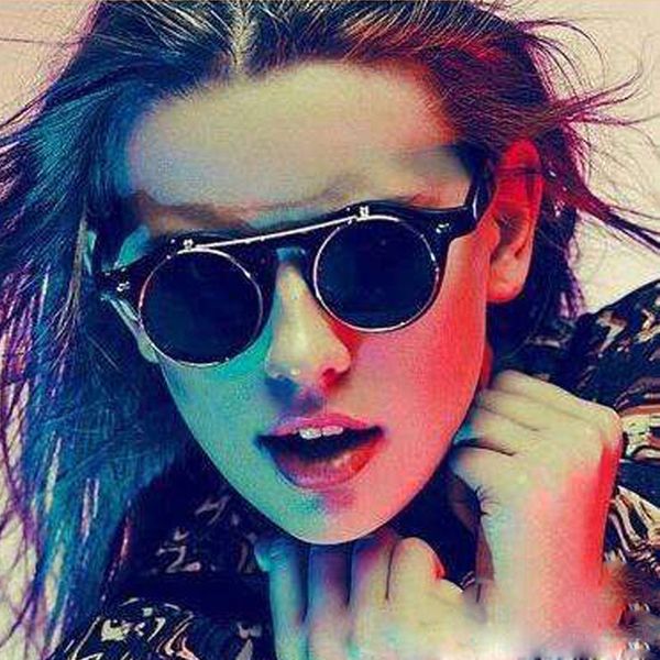 

steampunk sunglasses women men trending products 2020 round frames flips sun glasses gothic fenimino masculino, White;black