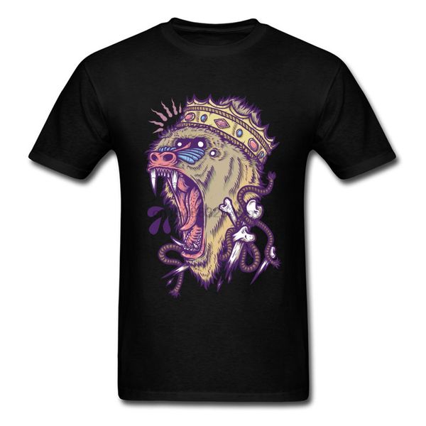

мужчины tshirt сумасшедший мультфильм tshirt обезьяна печати футболки дешевые король джунглей день благодарения 100% хлопок одежда black