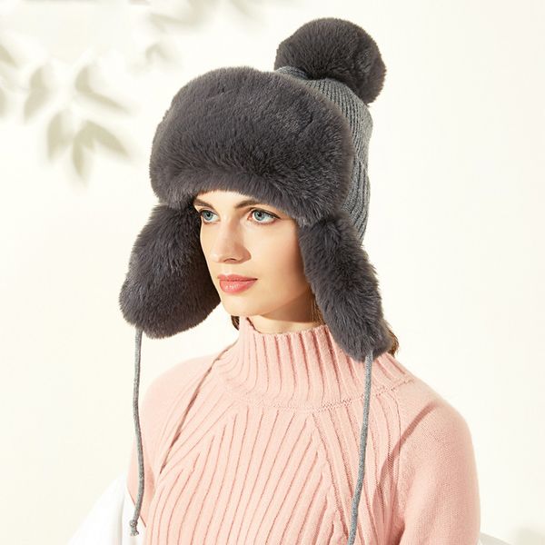 

beanie/skull caps latest women's winter knitted warm earmuffs hat outdoor ski woolen snow cap head warmer, Blue;gray