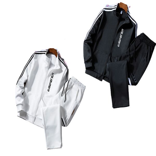

mens cardigan tracksuits &pants suits three strips letters print autumn winter men jacket& trackpants sets sweatshirts mens outfits, Gray