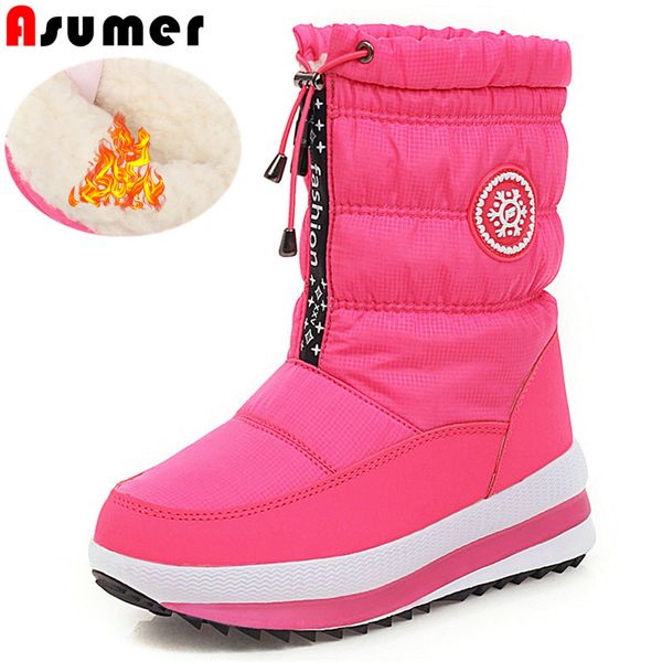 

asumer 2020 new arrival winter down snow boots warm thick fur zip flat platform shoes comfortable casual ankle boots women, Black