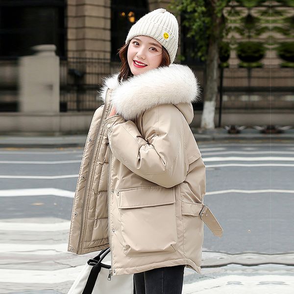 

big pockets warm thick short hooded parka 2020 new winter jacket women fashion fur collar coat female office lady, Black