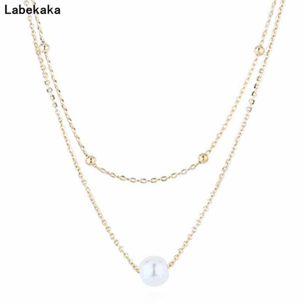 

pendant necklaces labekaka double chain lmitation pearl necklace for women classic choker fashion jewelry, Silver
