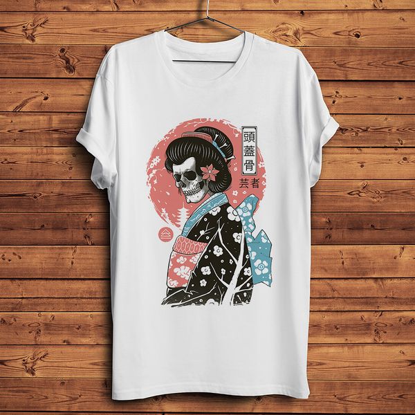 

japan traditional ukiyo-e style yokai geisha skull funny t-shirt homme short t shirt men white casual tshirt streetwear