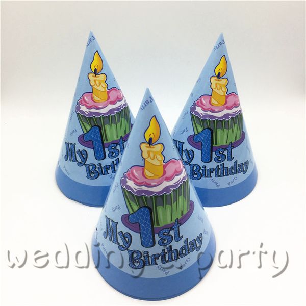 

6pcs/lot birthday caps and hats cute blue my 1st birthday theme boy's party supplies decoration 20cm * 14.5cm
