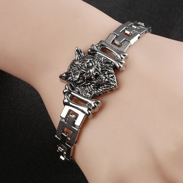 

fashion punk wolf head stainless steel charm bracelet for women bracelets & bangles charms bracelets men pulseira jewelry gift, Black