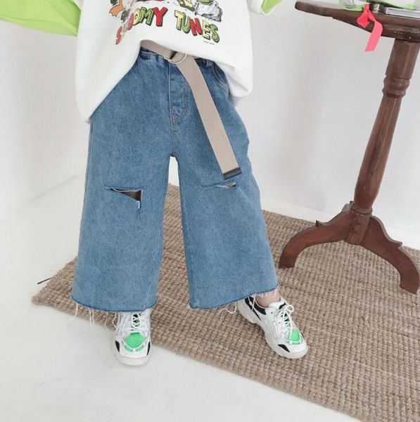 

2020 new arrival girls denim holes wide pants autumn spring fashion girls jean pants 2-7t yq910, Blue