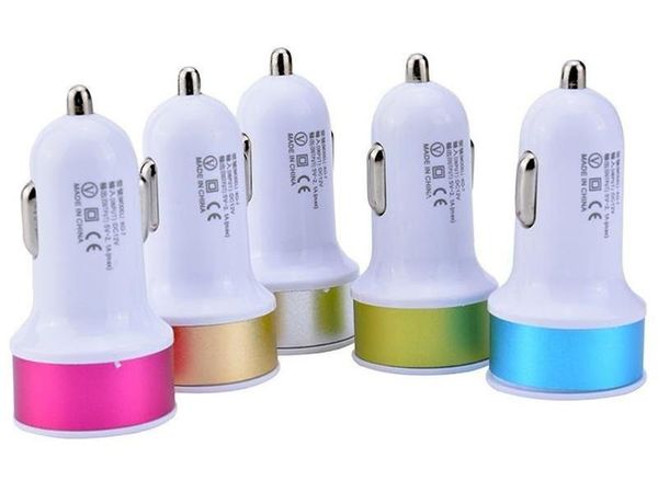 

colorful 2 ports mini auto car charger 5v 2.1a usb chargers for samsung s6 s7 edge s10 htc android phone gps pc