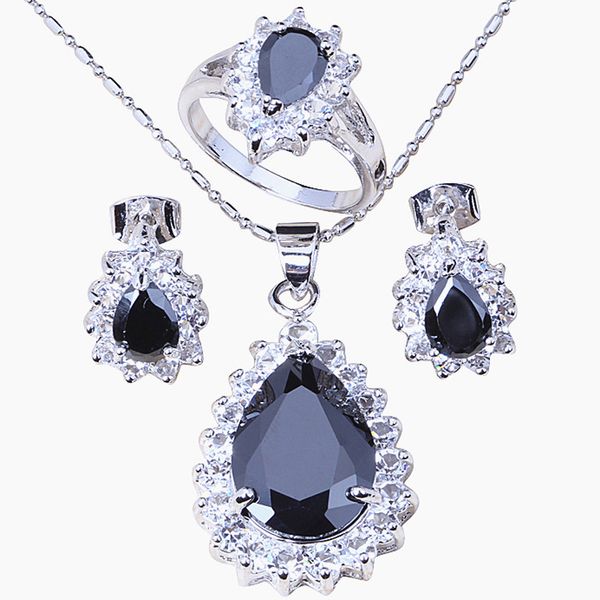 

classy black cubic zircon silver colour earrings necklace set t028
