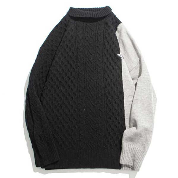 

mens vintage patchwork knitted sweaters streetwear hiphop 2020 autumn winter casual men harajuku loose color block pullover, White;black