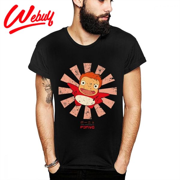 

fashion o-neck cartoon ponyo summer hip hop t shirt men cartoon natural cotton t shirt us size s-6xl