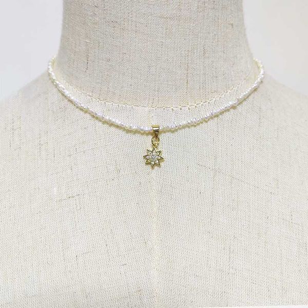 

handmade tiny pearl beaded necklace shiny star pendant exquisite trendy jewelry 2020 new adjustable wild choker couple gifts, Silver