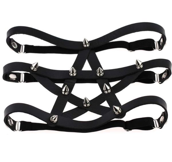 

women pu leather garters belts strap waist leg thigh suspenders punk gothic rivet leg ring, Black;white