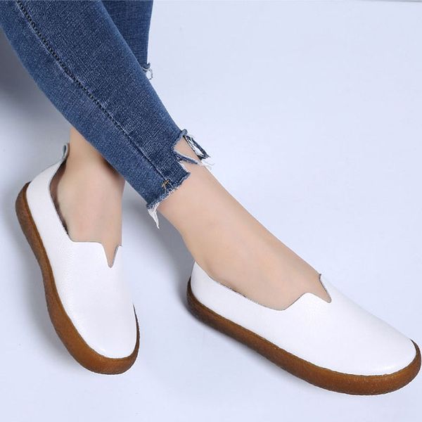 

casual shoes women & sneakers flats 2020 genuine leather solid flats casual shoes woman slip-on sneakers women plus size, Black