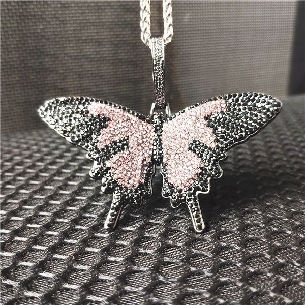 

pendant necklaces ins zirconia crystal butterfly necklace gold rose silver color twist chain cubic charm punk men women hip hop jewelry