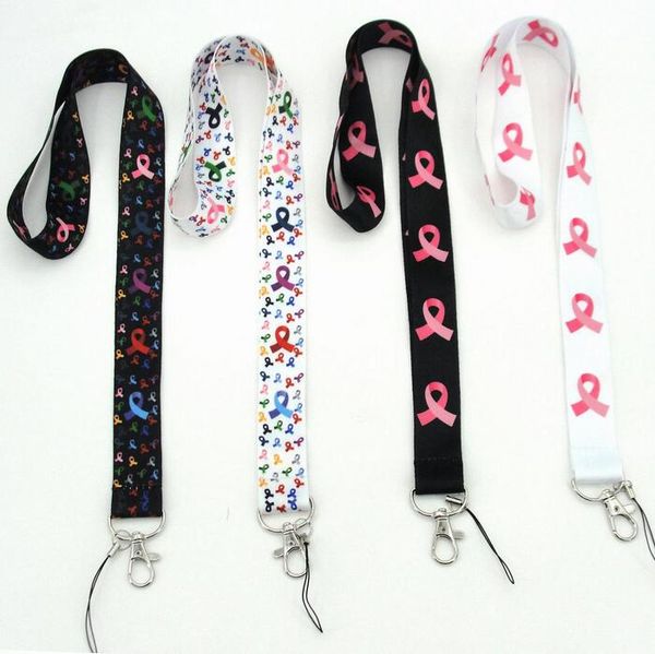 

breast cancer ribbon lanyard mobile phone key chain neck strap camera id card lanyard wholesale