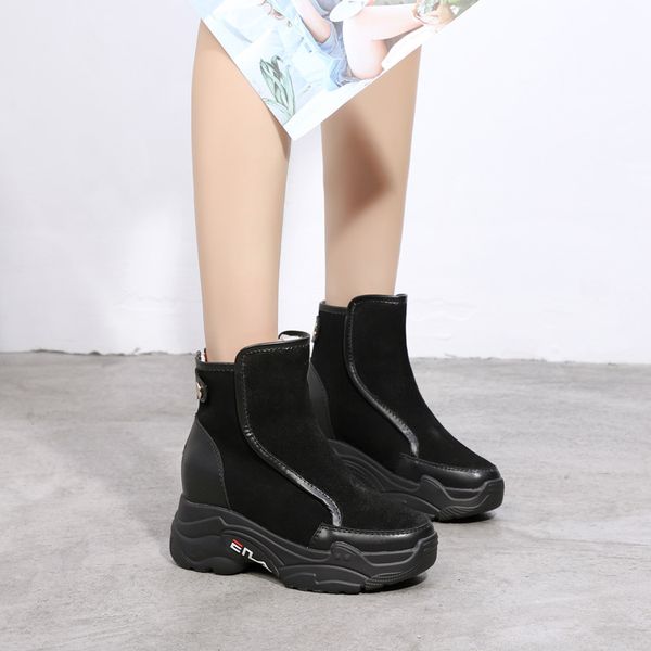 

swonco increased wedges shoes women snow boots black winter 2020 genuine leather ankle boots for women platform sneakers warm