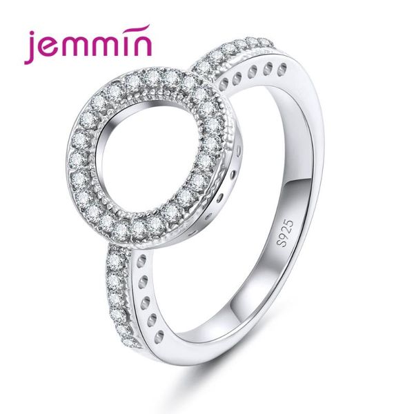 

original 925 sterling silver ring clear black cubic zircon stone trendy round circle loop charm women gift jewelry, Golden;silver