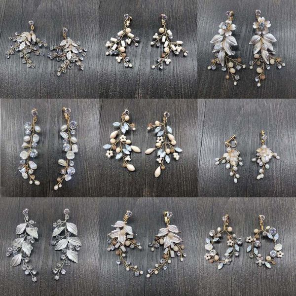

slbridal ручной стразы кристалл жемчужное клип на свадебных мотаться серьги свадебного канделябра серьги мода женщина девушка ювелирных изде, Silver