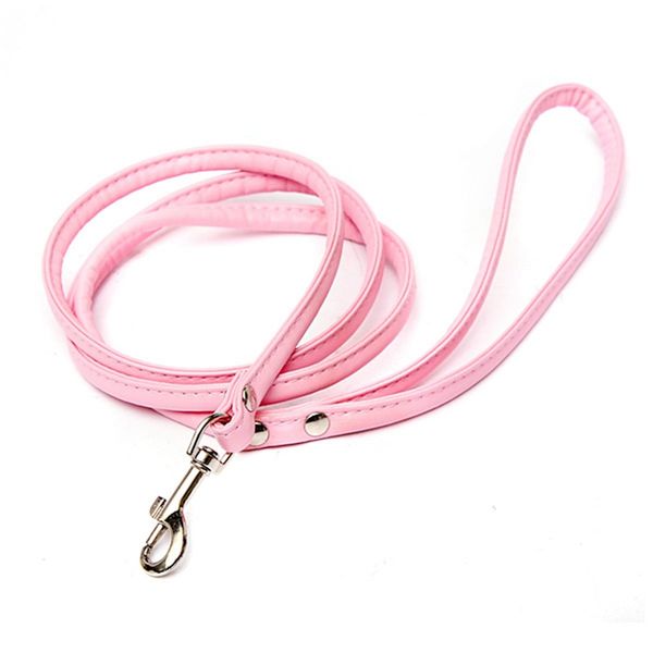 

dog collars & leashes pink leather leash for small cat pet 1cmx120cm