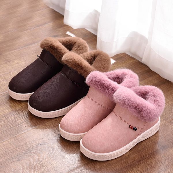 

2020 waterproof women slip on shoes solid comfy female fashion booties winter snow boots plush warm furry ankle boots for women, Black