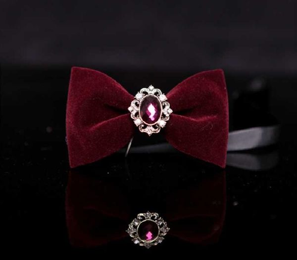 

new arrival diamond bow tie for women men fashion solid wine red bowtie great for wedding and party, Black;gray