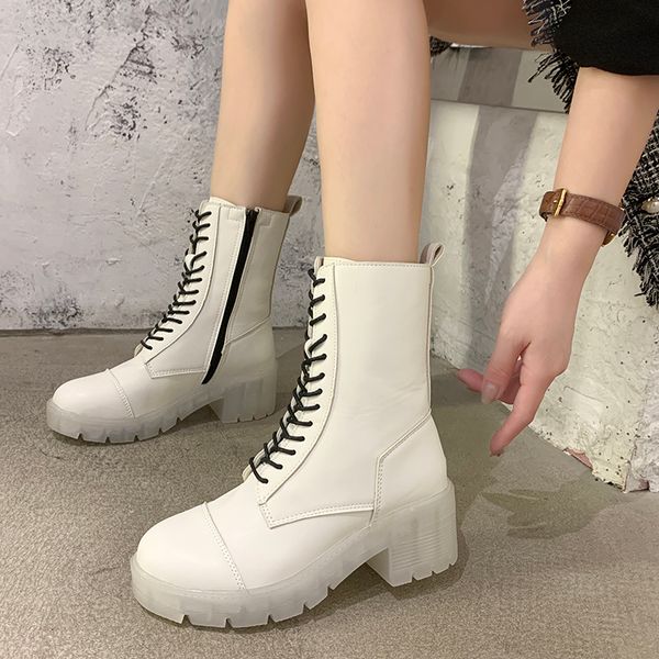 

brand women's shoes lady boots booties woman 2020 low heel boots-women round toe fashion ladies rock riding rubber mid, Black