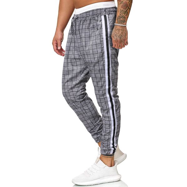 

2020 spring/autumn elasticated and stylish plaid slacks for men in large sizes streetwear, Black
