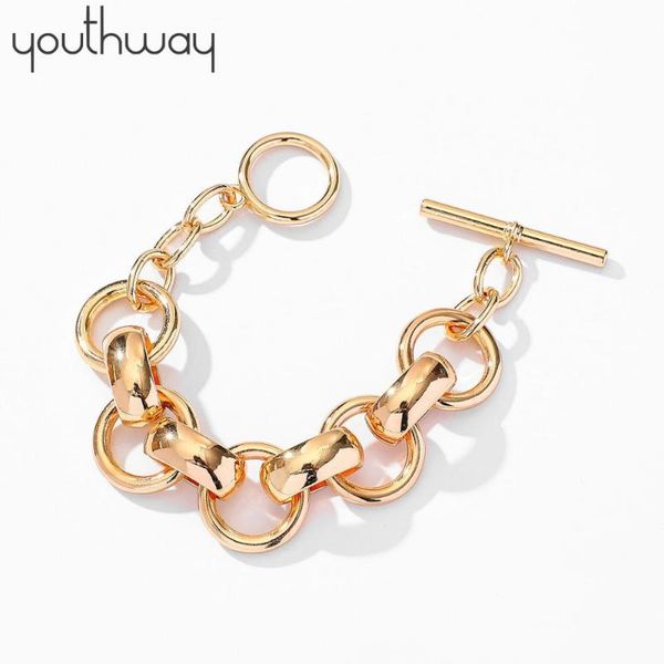 

punk thick chain link braceletÂ 2020 smooth gold color toggle clasps stick braclets for men women hiphop jewelry dropshipping, Golden;silver