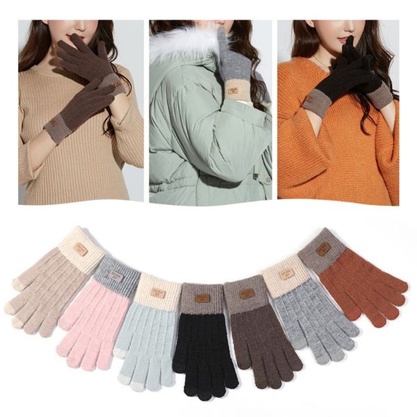 

five fingers gloves knitted touch screen for women autumn and winter travel warm glove, Blue;gray