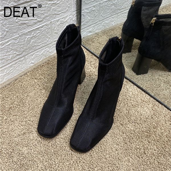 

deat] 2020 square toe zipper mesh hollow out breathable single shoes women cool boots new spring summer fashion tide 10i742, Black