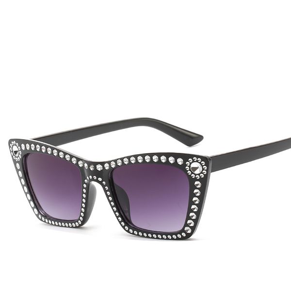 

sunglasses cat's eye women's fashion imitation diamond square spectacles big frame street pography glasses, White;black