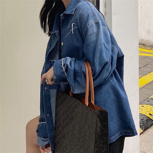 

women jacket denim long spring winter jackets with button new arrival fashion style coat letters embroidery windbreaker jacket jeans, Black;brown