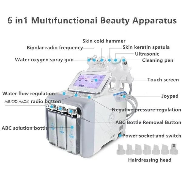 

6 в 1 вод кислорода hydrafacial машины для ухода за кожей очищающей отшелушивающего hydro дермабразие воды oxygen jet peel машина
