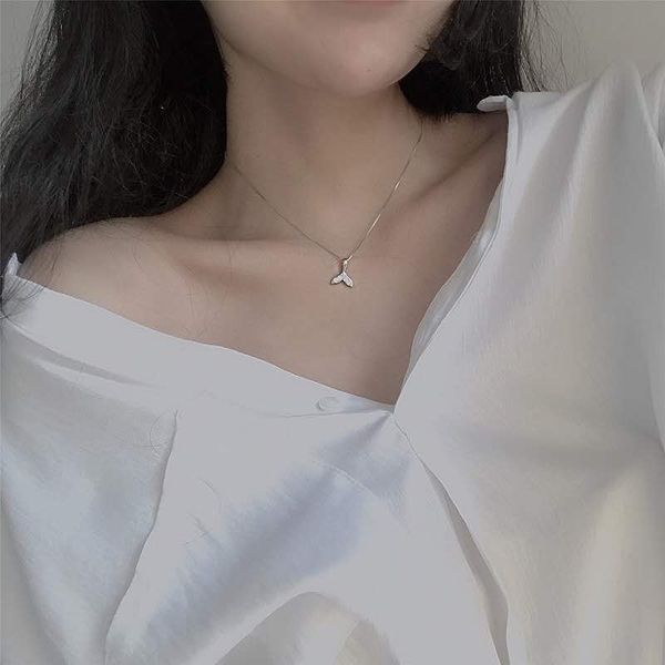 

mermaid tail choker necklace female korean simple student mori hanging zircon clavicle chain, Silver