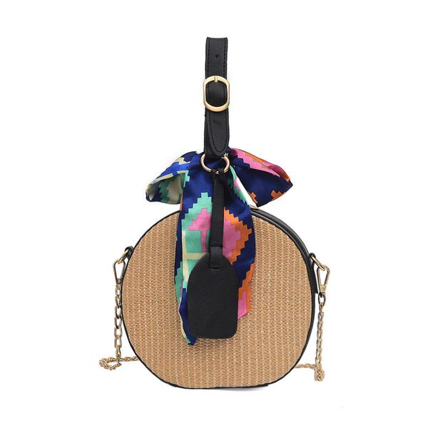 

2020 new fashion round straw bag korean lady handbag scarf shoulder messenger bag